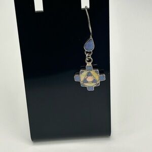 Vintage .950 Silver Chakana Andean Geometric Design Drop Earring